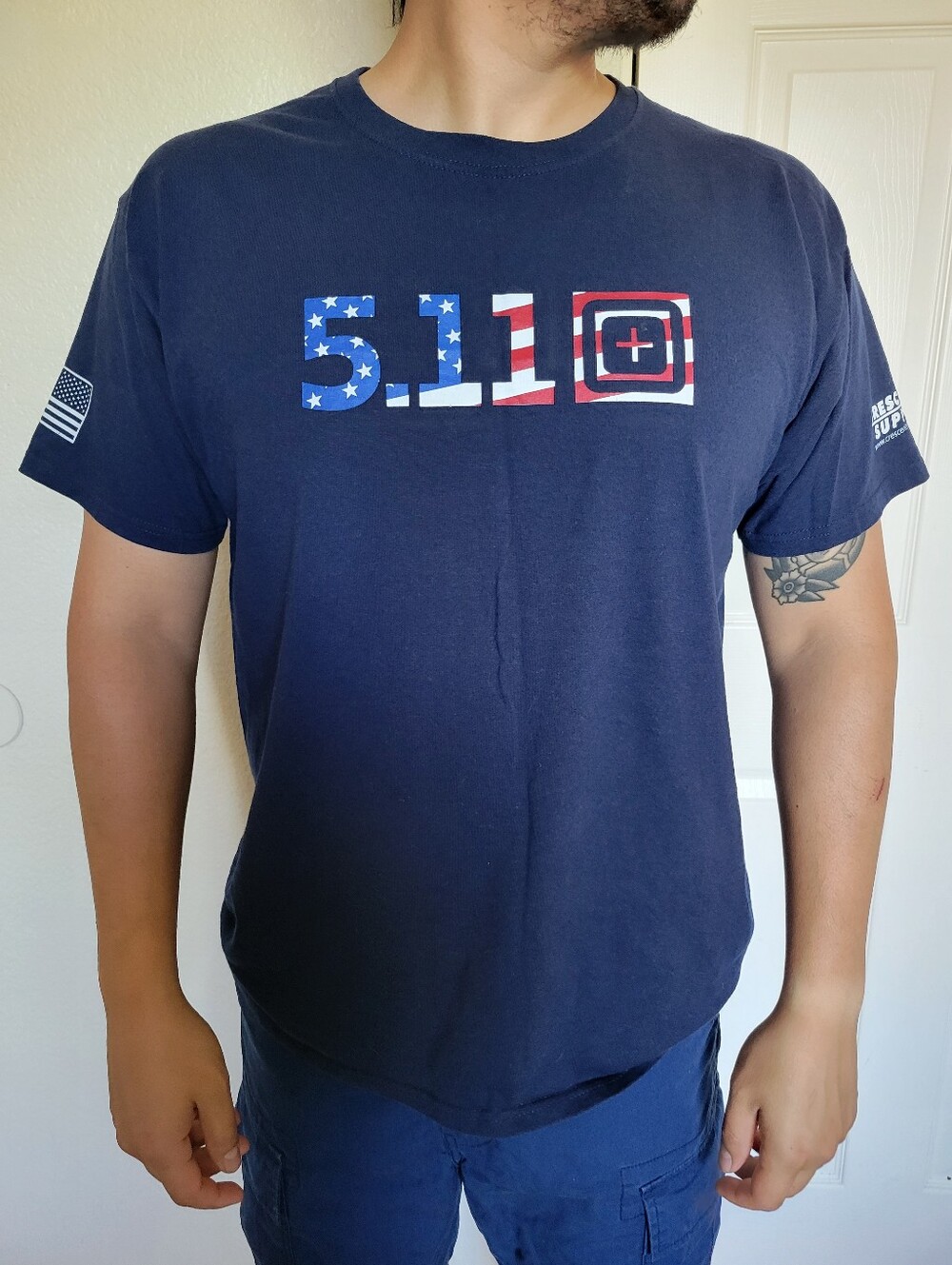 5.11 Tactical Navy Short Sleeve Logo Tee with American Flag Accent Size L